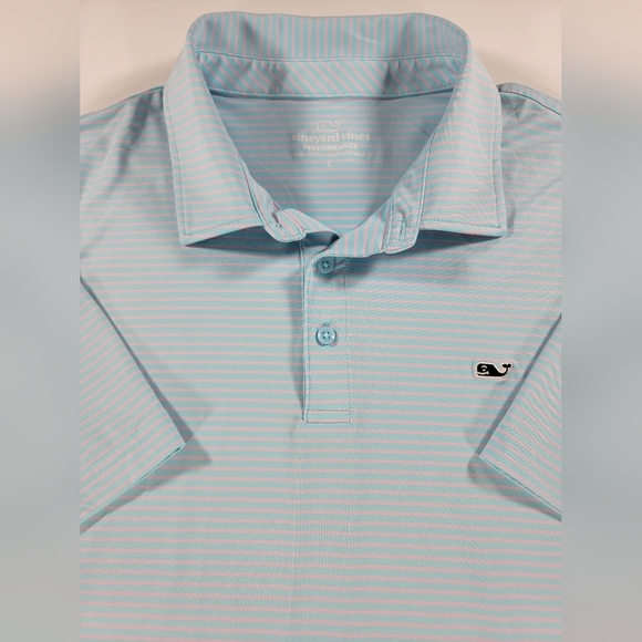 Vineyard Vines Performance Polo Shirt Mens Large Blue Pink Striped Golf Preppy - Picture 1 of 11